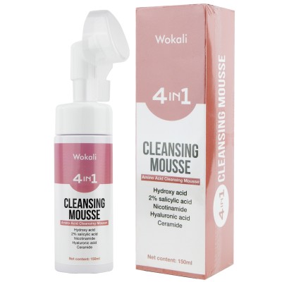 Пінка-мус для вмивання Wokali 4 in 1 Cleansing Mousse з гіалуроновою, саліциловою, гідроксикислотою, нікотинамідом та церамід 150 мл