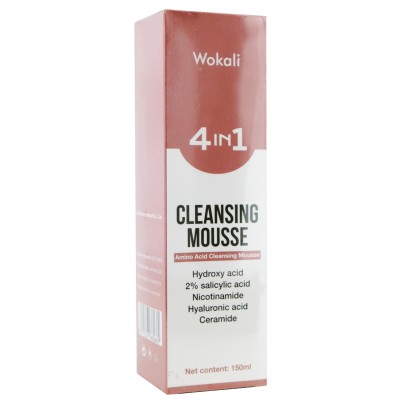 Пінка-мус для вмивання Wokali 4 in 1 Cleansing Mousse з гіалуроновою, саліциловою, гідроксикислотою, нікотинамідом та церамід 150 мл