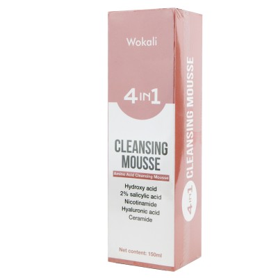 Пінка-мус для вмивання Wokali 4 in 1 Cleansing Mousse з гіалуроновою, саліциловою, гідроксикислотою, нікотинамідом та церамід 150 мл